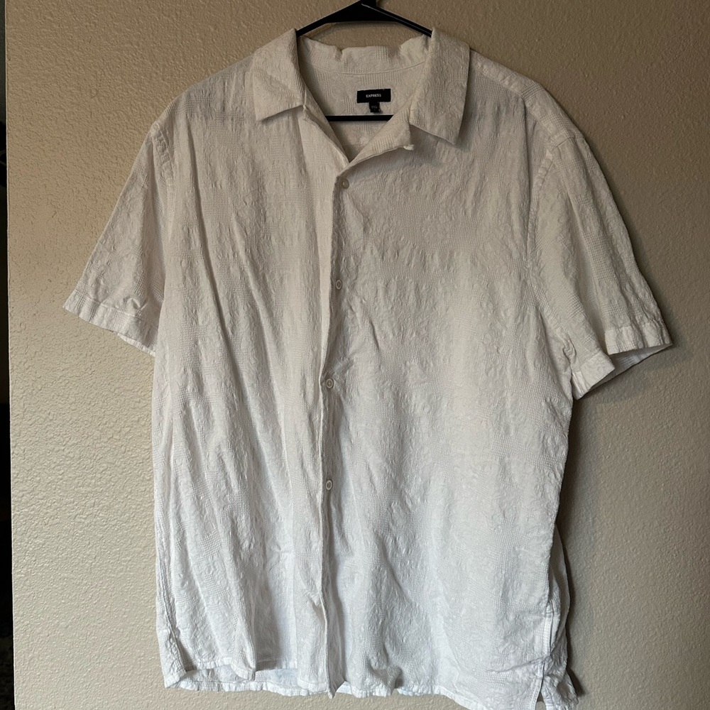 Express White Textured Casual Button Down Shirt
